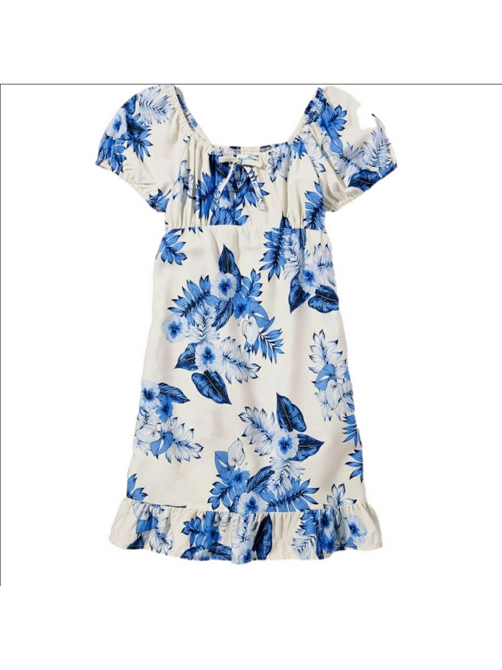 Sugar & Jade Blue Floral Dress Tropical Floral Babydoll Ruffle Hem Girls XXL
